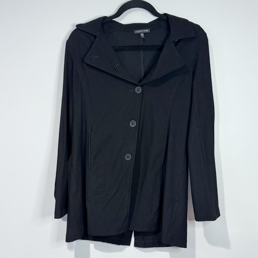 Eileen Fisher Black Asymmetrical Button Front Tailcoat Jacket Avantgarde XS